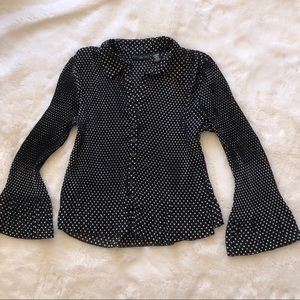Apostrophe Polkadot Button Down Semi-Sheer Blouse
